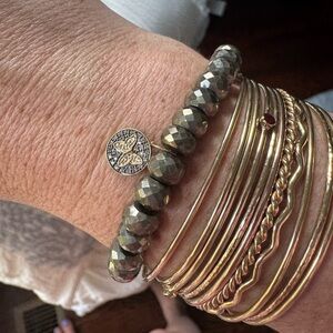 Sydney Evan Beaded Pyrite and 14k Gold/Diamond Butterfly Charm Bracelet.